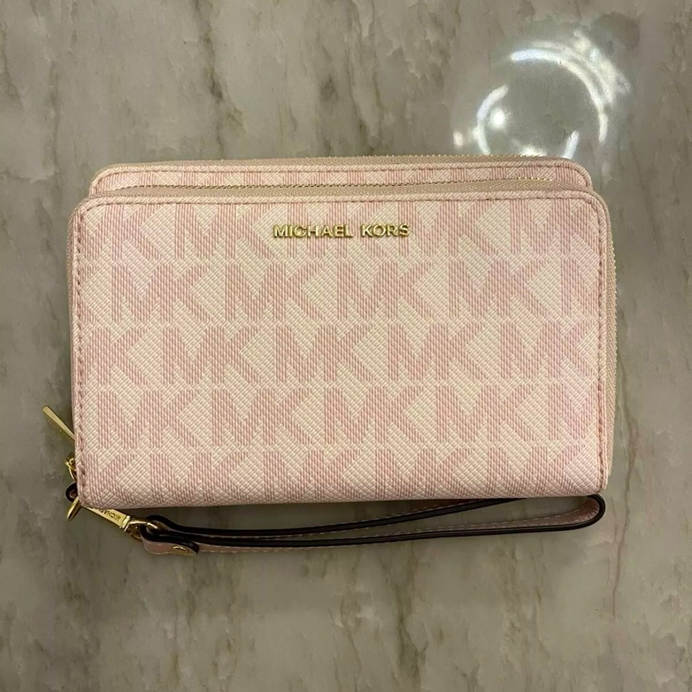 New Michael Kors Baby Pink Adele Double Zip Wristlet